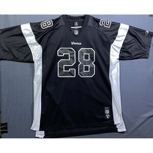 Reebok NFL Adrian Peterson #28 Black And White Vikings Jersey Mens Size XXL 2XL